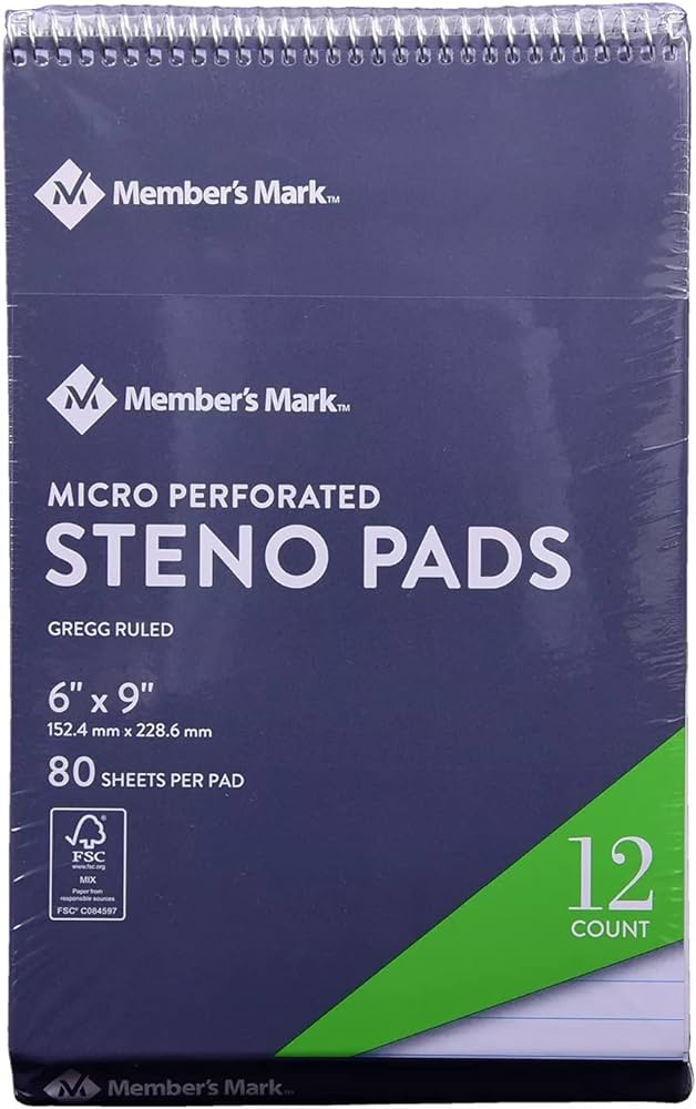 Members Mark Micro Perforated Steno Pads 6"x9" 12pk