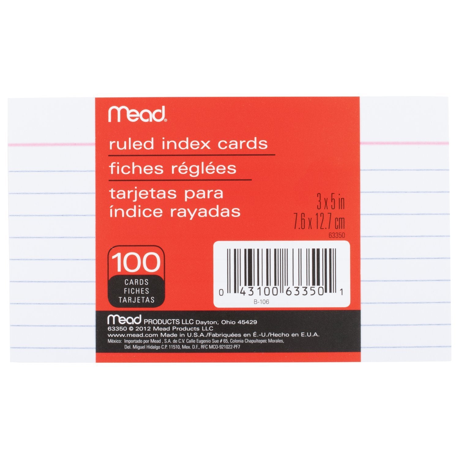 Mead Ruled Index Cards 3"x5" 100ct