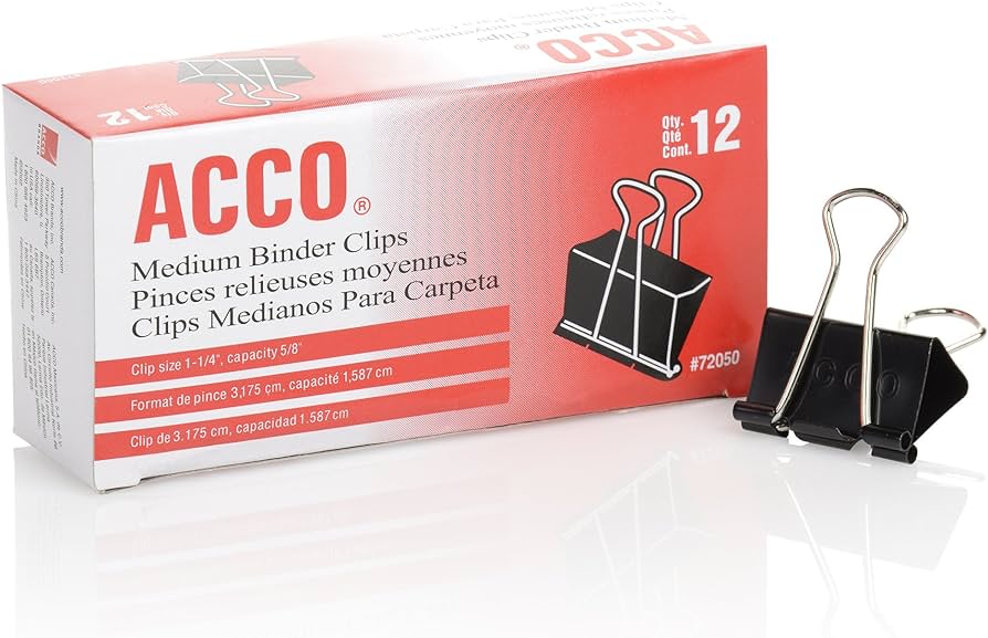 Acco Binder Clips Medium 12pk 1ea