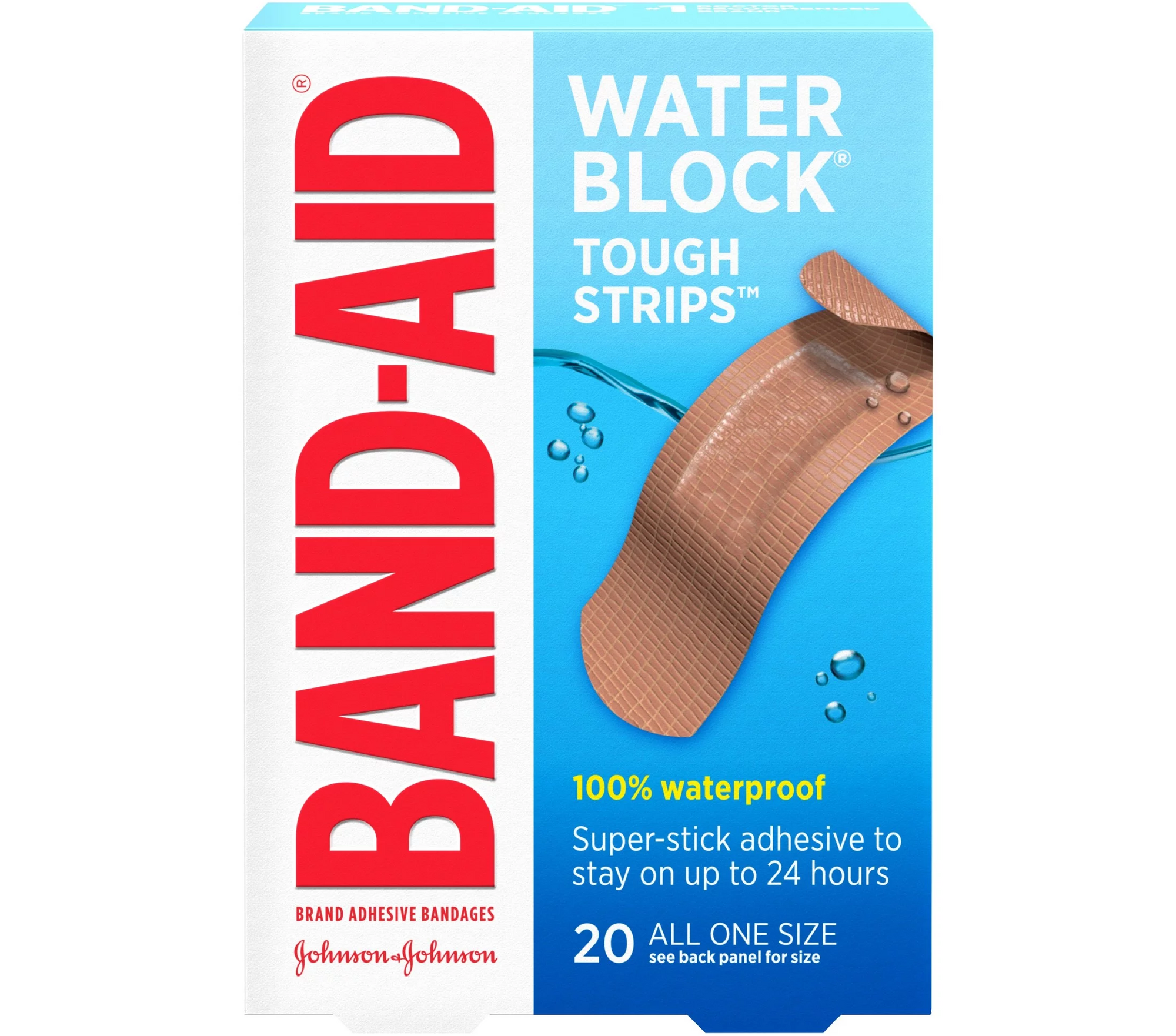 Band-Aid Bandages Water Block Tough Strips All One Size 20ct