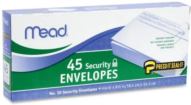 Mead Security Envelopes Press It Seal It White 45pk