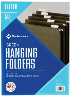 Members Mark Hanging Folders Green Letter 50pk