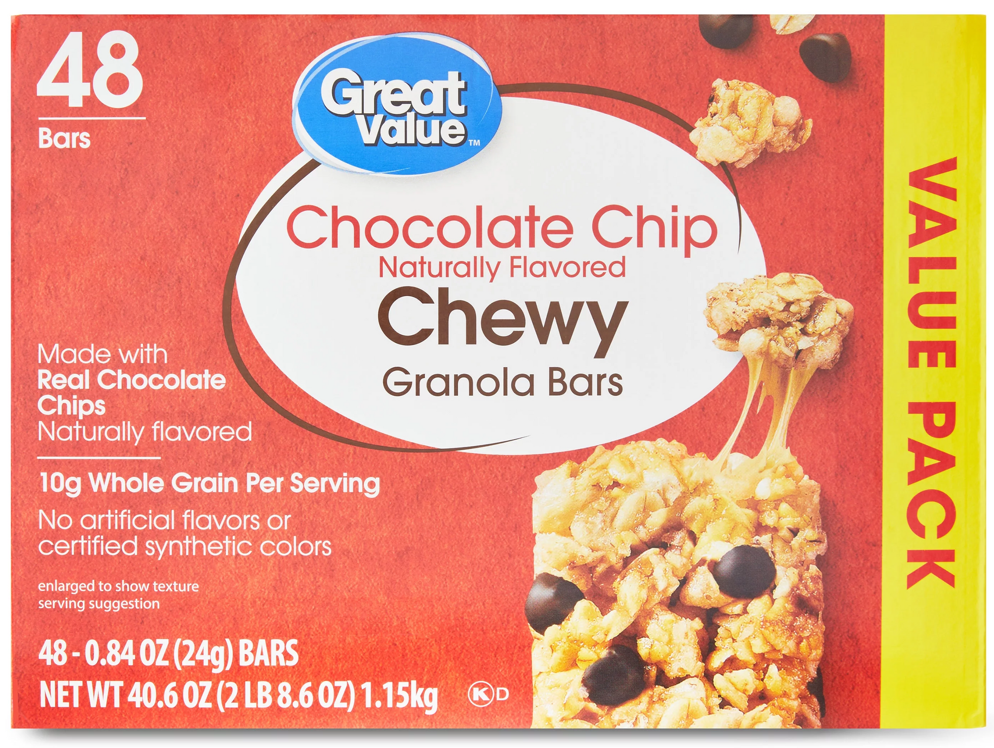 Great Value Chewy Granola Bars Chocolate Chip 48pk